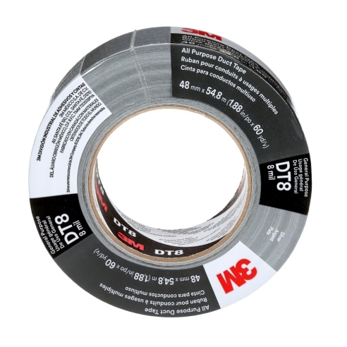 3M™ All Purpose Duct Tape DT8, Black, 48 mm x 54.8m, 0.2 mm, 24 rolls per case, Individually Wrapped