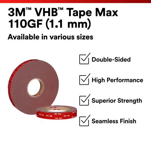 3M™ VHB™ Tape Max-110GF, Grey, 12mm x 33m, 1.1mm, Film Liner